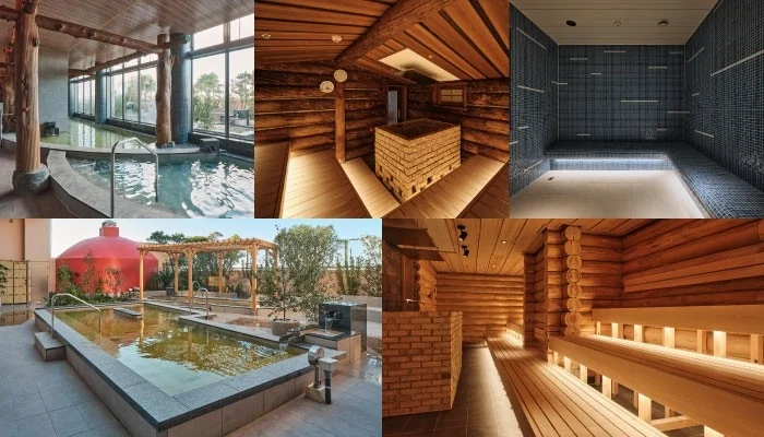 温浴施設とサウナのコラージュ
